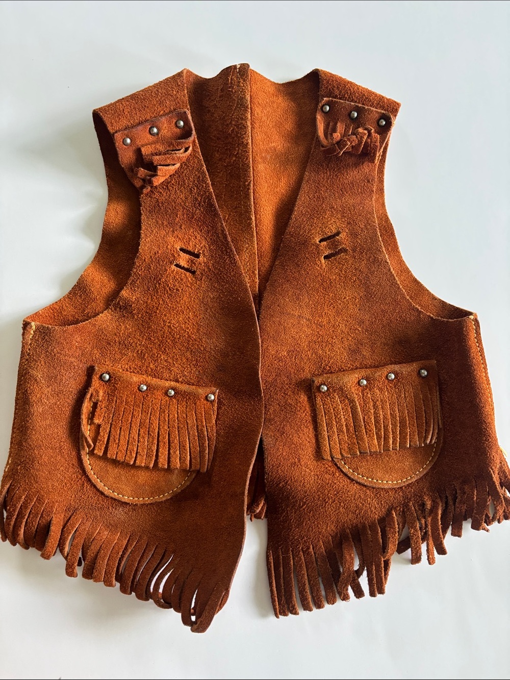 Vintage Sears Kids Suede western Fringe Vest in Rust